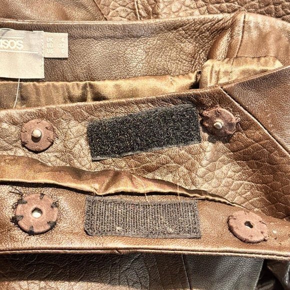 ASOS Sz 0 Brown Leather Wrap Midi Skirt Smooth and Patterned Lined Belted NWOT - Picture 7 of 11